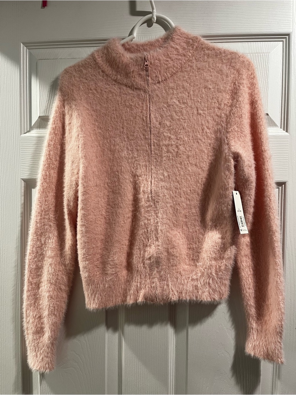 No Boundaries Fuzzy Zip-Front Cardigan - Blush Pink
